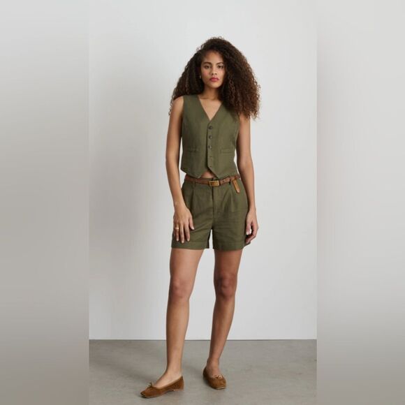 Alex Mill women’s pleated utility field shorts in Olive Green, Size 12 - Picture 2 of 7